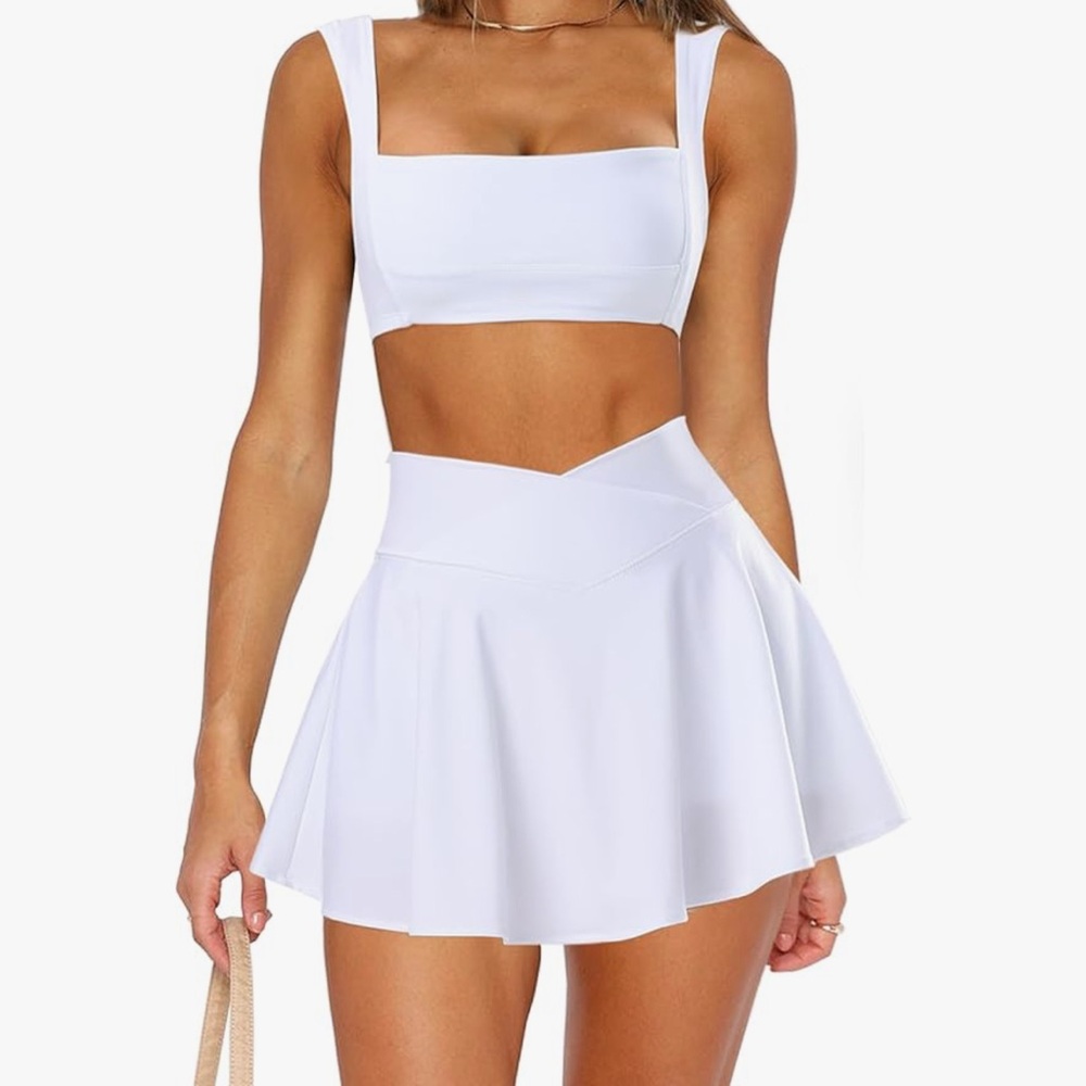 White Two-Piece Short Skirt Set